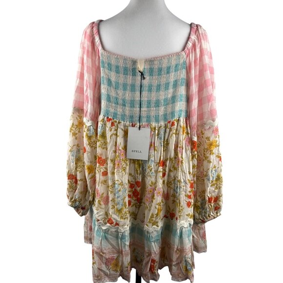 SPELL Women's Tunic Dress Pastel Floral Smocking Long Sleeve 233113N Size L - Picture 5 of 15